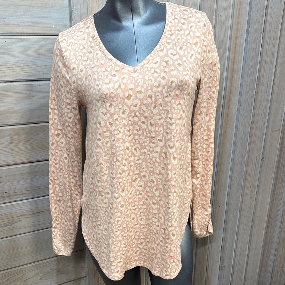 Nine West Cream and Tan Leopard Print Long Sleeve Top